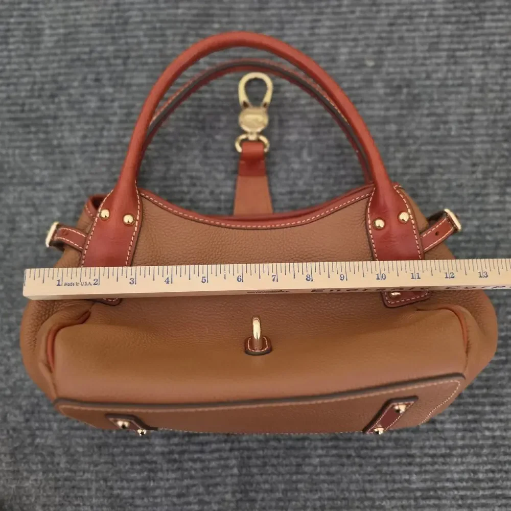 Dooney & Bourke Tan Pebble Grain Logo Lock Small Satchel